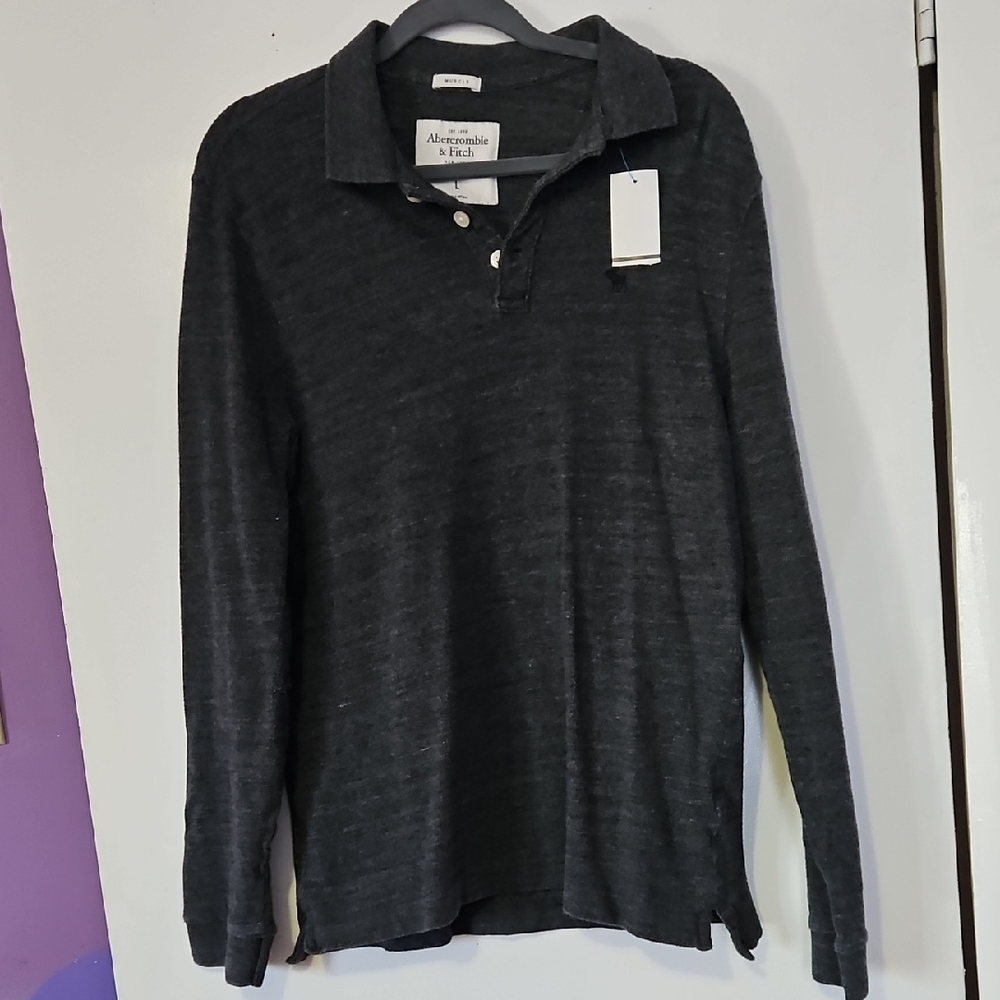 Abercrombie & Fitch Men's Charcoal Long Sleeve Shirt